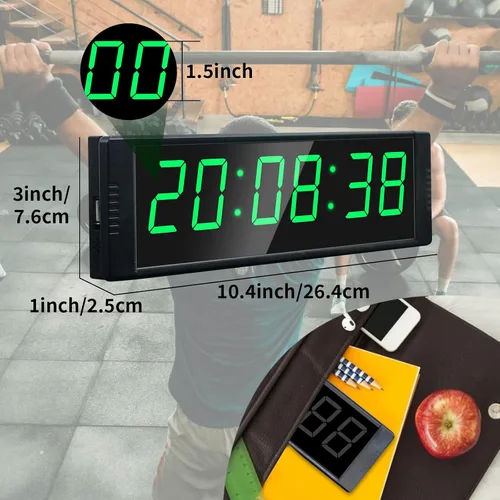Vista 5 de YZ Reloj de gimnasio para gimnasio en casa con botón de inicio/parada, temporizador de intervalos para entrenamiento, cronómetro/temporizador