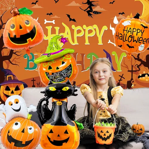 Vista 5 de Juego de 5 globos de calabaza de Halloween, globos de calabaza naranja para decoraciones de fiesta de Halloween (calabaza)