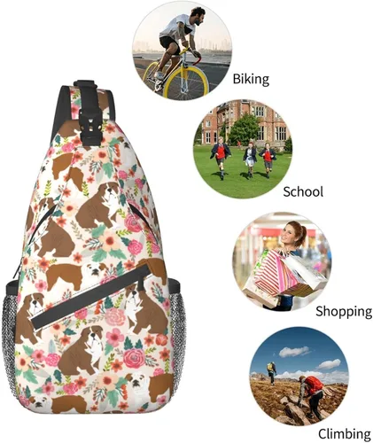 Vista 7 de Lindo regalo para perro, diseño de flores de rosas, animales florales con estampado 3D, plegable, mochila cruzada para hombres y mujeres, Bolsa