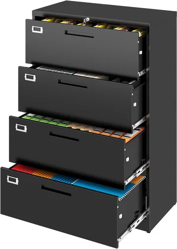 Vista 28 de Archivador de 2 cajones con cerradura, archivador vertical móvil para colgar carpetas tamaño A4/carta/legal, debajo del escritorio, pequeños