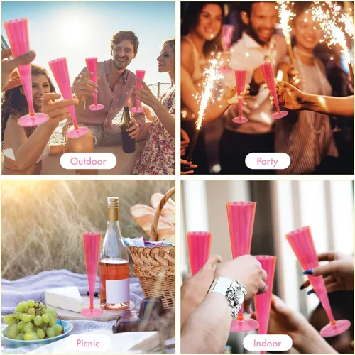 Vista 3 de Party Essentials Copas de champán de plástico duro de dos piezas de 5 onzas, rosa neón, 10