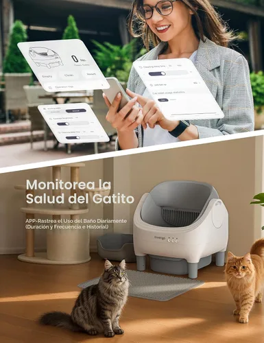 Vista 9 de Invengo - Arenero Automático para Gatos con Limpieza Automática, Control por Aplicación, Arenero Automático de Tapa Abierta con Sensores