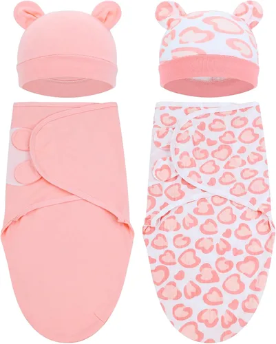 Vista 13 de Cinaci 2 piezas ajustables de algodón suave para bebé, gorros para bebé, gorros, gorros, gorros, manta para envolver al bebé, niñas, niños y recién