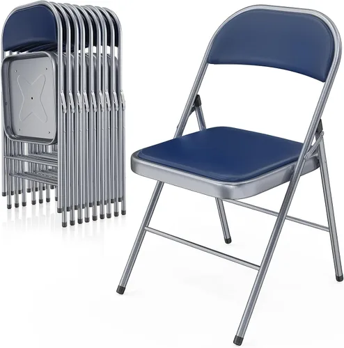Vista 22 de VINGLI Paquete de 4 sillas plegables con asientos acolchados, marco de metal con asiento y respaldo de piel sintética, capacidad de 350 libras, Negro