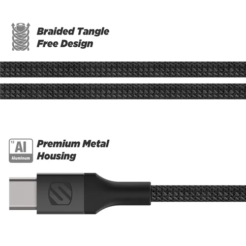 Vista 3 de Scosche CCB1-SP Strikeline Premium USB-C a USB-C Cable trenzado de carga y sincronización de 1 pie, color negro
