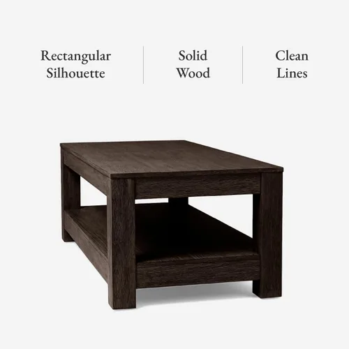 Vista 5 de Maven Lane Paulo - Mesa de centro rectangular de 18 pulgadas con almacenamiento, madera maciza marrón, ideal para sala de estar y sala de estar