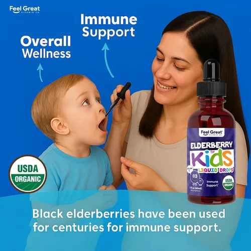 Vista 8 de Gotas Líquidas de Saúco para Niños con Vitamina C y Zinc - 2 fl oz - Suplemento de Apoyo Inmunológico para Niños y Pequeños de 1 a 13 Años Orgánico