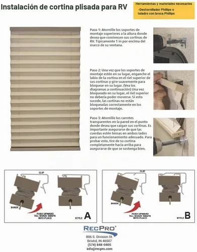 Vista 5 de Cortinas enrollables RecPro para autocaravanas, estilo plisado Cappuccino Cortinas para ventanas de autocaravanas Caravana Remolque