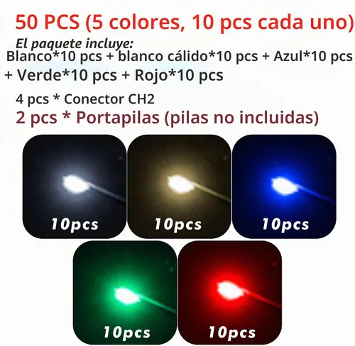 Vista 2 de 50 piezas pre-cableadas micro LED pre-soldadas 0402 SMD LED con accesorios de montaje para la construcción de modelos principiantes
