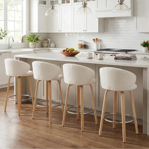 Vista 9 de Ya-Home Taburetes de bar modernos, taburetes de bar Sherpa de 26 pulgadas de altura de mostrador con patas de madera, sillas de bar con respaldo