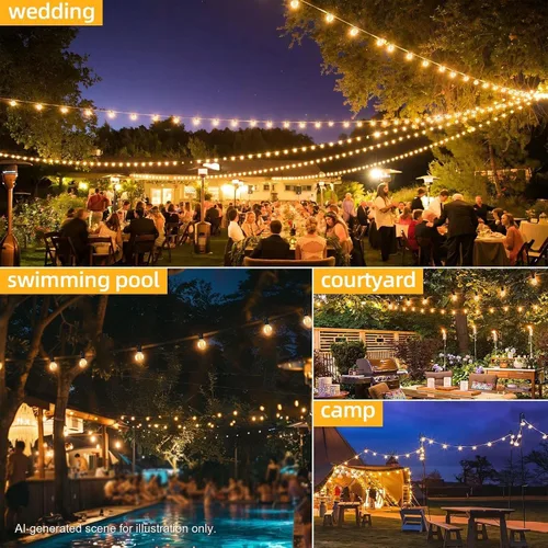 Vista 7 de Luces de cadena LED G40 para exteriores de 25 pies con 12+1 bombillas, enchufe E12, blanco cálido de 2700K, grado comercial, resistente a