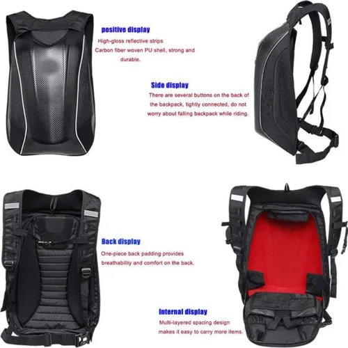 Vista 6 de Negro Fibra de Carbono y Nylon Motocicleta Mochila Motocross Riding Racing Bolsa de almacenamiento Motociclista Kit de viaje al aire libre, Negro