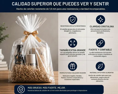 Vista 2 de Bolsas de celofán transparente de 40 x 50 pulgadas para cestas de regalo, paquete de 5 bolsas extragrandes resistentes para celofán, bolsas