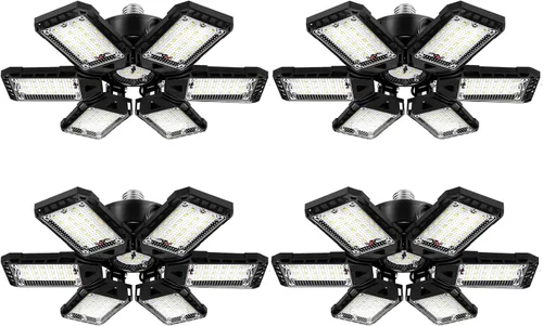 Vista 8 de Aoretic Luces LED de garaje 180W 18000LM 6500K, paquete de 2 6+1 paneles deformables, base E26/E27, uso de almacén y tienda, luz de granero