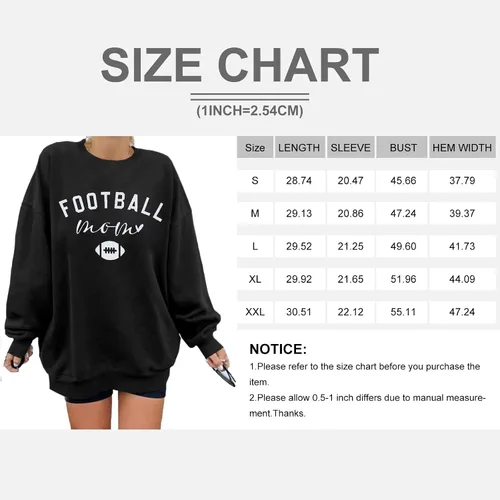 Vista 5 de MNLYBABY Sudadera de fútbol para mujer, sudadera de gran tamaño para el día del juego, divertida sudadera con estampado de mamá de fútbol americano
