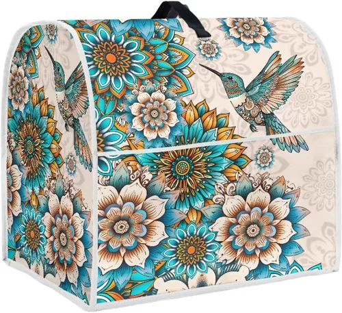 Vista 38 de Cubierta para mezclador de cocina con diseño de flores de pájaros, cubierta para procesador de alimentos con asa superior y bolsillo