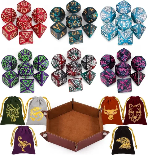 Vista 27 de CiaraQ Juego de dados poliédricos - Dados para juegos de rol DND para Calabozos y Dragones, juego de mesa RPG, doble color, 35 piezas Diseño