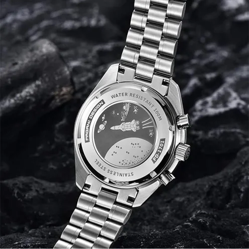 Vista 3 de Pagani Design 1701 - Reloj de cuarzo para hombre, esfera de acero inoxidable, analógico, automático, resistente al agua, 328.1ft, con zafiro, Negro