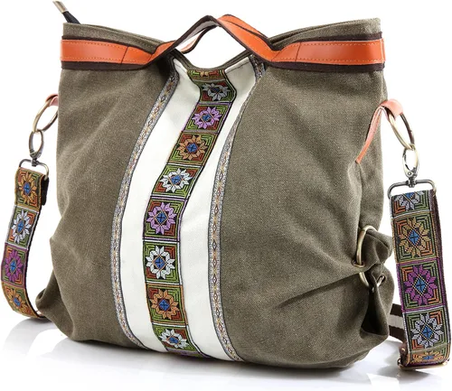 Vista 2 de Bolso cruzado de lona para mujer, bolso de hombro vintage resistente