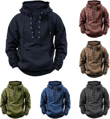 Vista 3 de Sudaderas tácticas para hombre, con cordones, con capucha, manga larga, estilo cargo, entrenamiento, al aire libre, con bolsillo