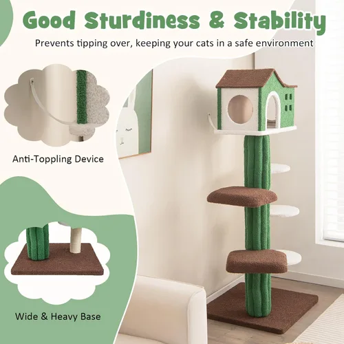 Vista 4 de Tangkula Árbol alto para gatos de interior, torre moderna de 7 niveles y 61 pulgadas con postes rascadores de sisal, condominio superior, tela