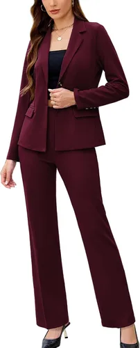 Vista 6 de Women's 2 Piece Suits Business Casual Outfits Long Sleeve Solid Pantsuits Professional Office Work Sets
