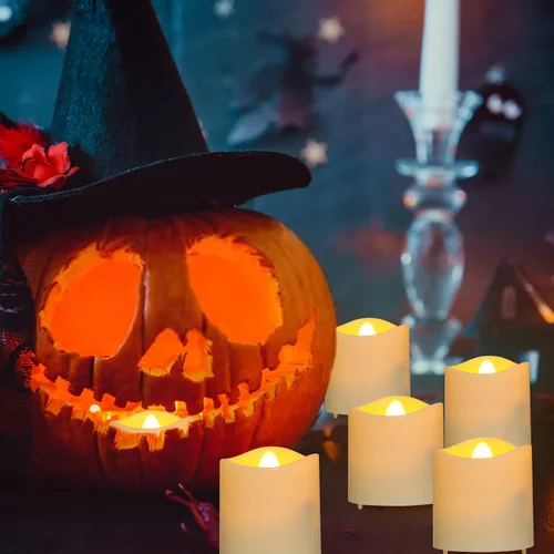 Vista 7 de Velas LED recargables con control remoto, 6 velas LED parpadeantes sin llama, velas de batería parpadeantes para decoración de Halloween, Navidad
