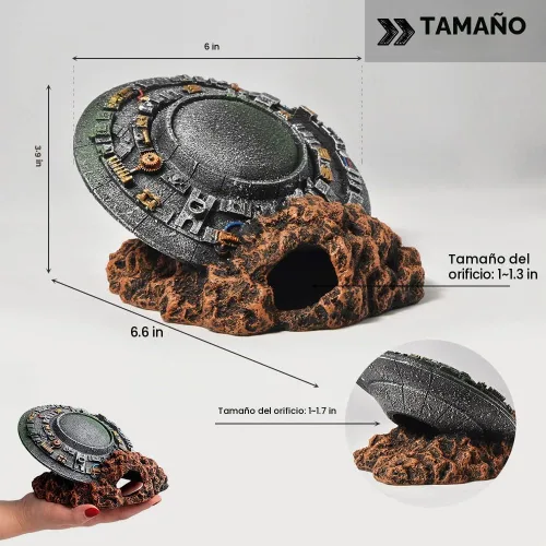 Vista 3 de Decoraciones de acuario-UFO Fish Tank Accesorios para Betta Hide Flying Saucer Creative Medium Fish Tank Decor Reptile Box Landscaping Ornament Ufo-M
