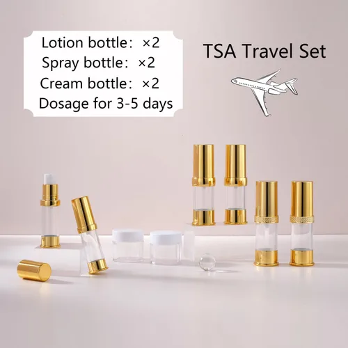 Vista 2 de Juego de viaje con botella de bombeo al vacío dorada sin aire con caja, botella de bombeo al vacío recargable para cosméticos como jabón de manos