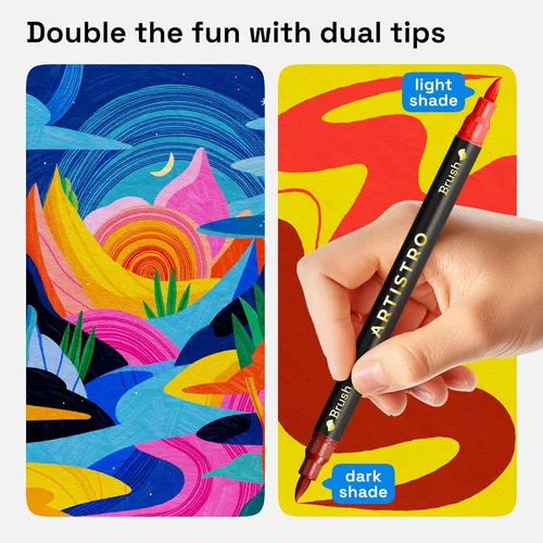 Vista 2 de ARTISTRO Marcadores de pintura - Bolígrafos acrílicos para rocas, vidrio, tela, bricolaje - Suministros de arte - 24 marcadores de punta de pincel