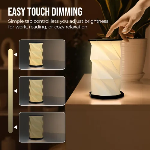 Vista 3 de Origami - Lámpara de escritorio LED plegable expandible – USB recargable y portátil – Luz de control táctil regulable con altura ajustable de hasta