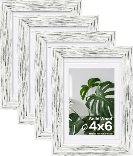 Vista 101 de Egofine - Juego de 4 portarretratos A4 de madera maciza y cubierta de plexiglás de 4 x 6/6 x 8 pulgadas con paspartú o A4 sin paspartú, para mesa