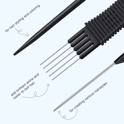 Vista 3 de TsMADDTs Peines de cola de rata para mujeres y hombres, juego de 3 peines para trenzar, separar, peinar, dientes finos, color negro