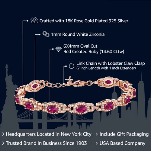 Vista 2 de Gem Stone King 18K Rose Gold Plated Silver Oval Gemstone Birthstone Tennis Bracelet For Women Oval 6X4MM 7 Inch With 1 Inch Extender Fine