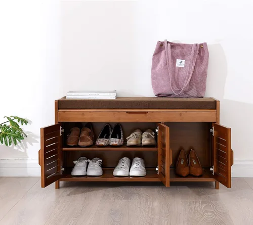 Vista 2 de Banco de zapatos, zapatero y banco de almacenamiento de zapatos, zapatero de entrada, banco de almacenamiento para zapatos con espacio