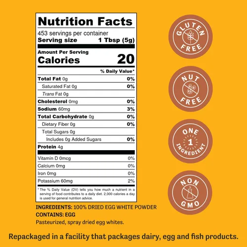 Vista 4 de Judee's Gluten Free Proteína en polvo de clara de huevo seca, pasteurizada, certificado USDA, sin OMG, sin gluten, sin nueces, proteína de huevo