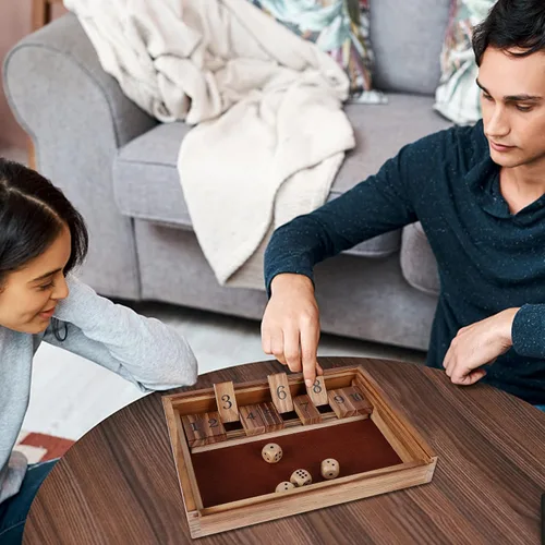 Vista 8 de Glintoper Set de Juego de Mesa Shut The Box y 4 en fila, Juego Clásico de Dados de Madera con Números y Alinea 4 para Niños y Familia, Decoración