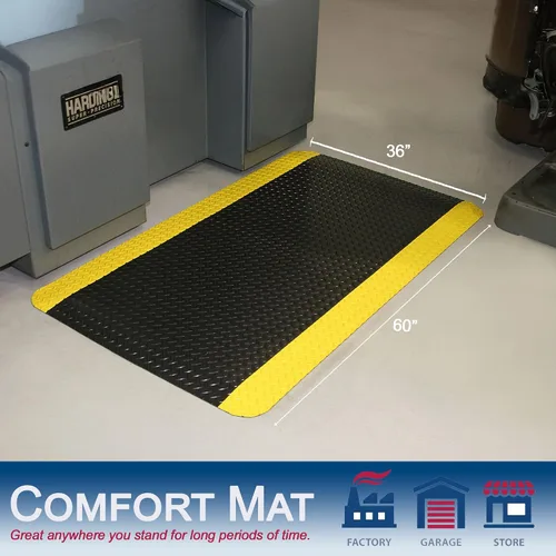 Vista 3 de Durable Corporation alfombra industrial de vinilo diamante, esponjosa, antifatiga, para interiores., Negro con amarillo (black With Yellow Border), 1