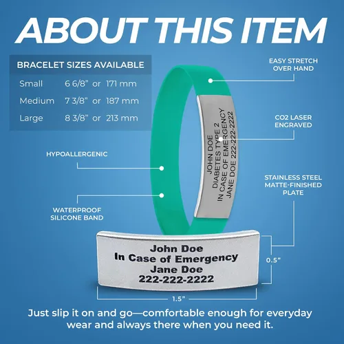 Vista 20 de Pulsera de identificación médica personalizada - Pulsera de seguridad para personas mayores grabada personalizada - Alerta de Alzheimer