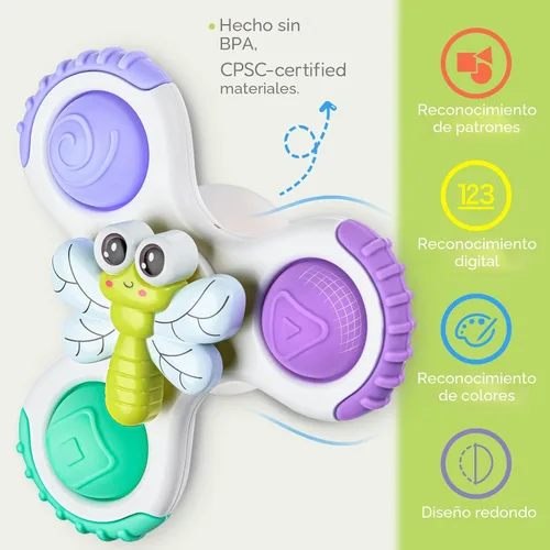 Vista 8 de ALASOU 3 piezas de juguetes sensoriales de viaje en avión con ventosa para niños de 1 año Novedad Spinning Tops 12 18 meses Regalo de cumpleaños