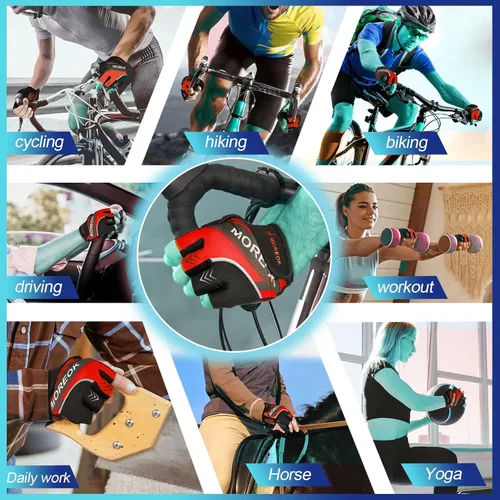 Vista 5 de BIKINGMOREOK Guantes de ciclismo de montaña para hombres y mujeres, medio dedo, entrenamiento, deportes, ciclismo de carretera, guantes de bicicleta