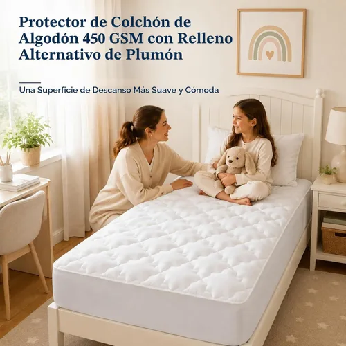 Vista 8 de CozyLux Cubrecolchón individual, parte superior de algodón, relleno