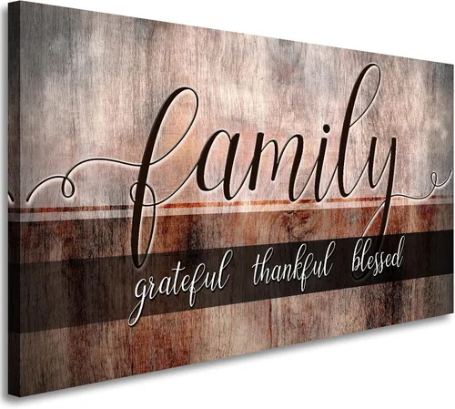 Vista 12 de MESESE Arte de pared en lienzo con cita para el hogar bendecido Decoración de pared marrón para sala de estar Blessed is the home Christian Wall