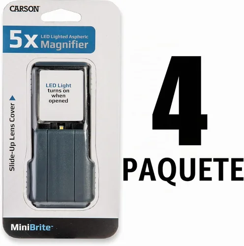 Vista 3 de Carson Lupa Asférica Deslizante MiniBrite con Luz LED 5x con Funda Protectora - Juego de 4 (PO-55MU), Gris Lupa de mano con lente asférica