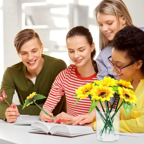 Vista 5 de Zhanmai 24 bolígrafos de girasol y mariposas a granel para mujeres de 0.020 in, tinta azul, decoración única de escritorio de oficina y hogar