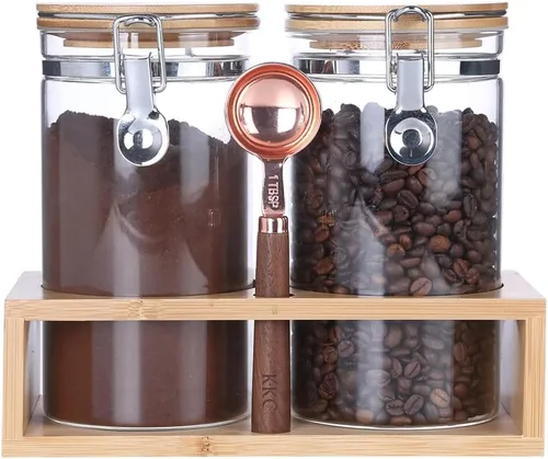 Vista 9 de KKC - Recipiente de té de vidrio con tapas y cuchara de bambú Tarros de almacenamiento de té sueltos herméticos de 27 onzas para bolsa de té y té