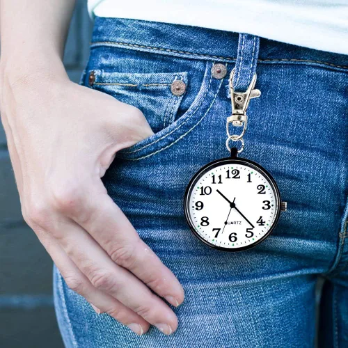 Vista 6 de Minimalist Ultra Thin Open Face Quartz Pocket Watch with Key Buckle Unisex Portable Unisex Pocket Watch