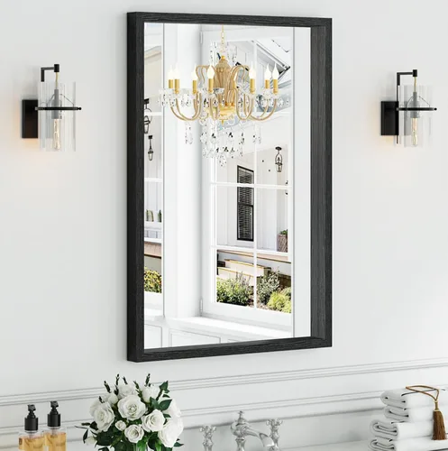 Vista 16 de Syndra Espejo de baño con marco de madera negra, 22 x 30 pulgadas, moderno espejo de tocador para pared, marco delgado y profundo impermeable Negro