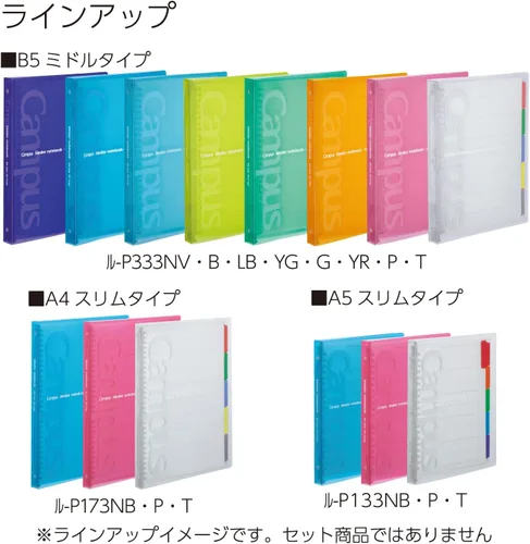 Vista 6 de Carpeta deslizante Kokuyo Campus con 5 separadores de pestañas, tipo medio, B5, 26 agujeros, hasta 100 hojas, azul, importado de Japón (RU-P333NB)
