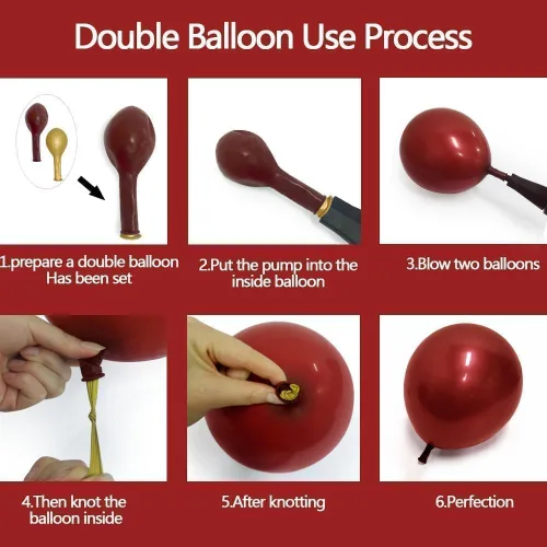 Vista 4 de Guirnalda de globos de color burdeos y negro con doble relleno, color rojo oscuro, dorado, granate y negro, kit de arco de globos para cumpleaños